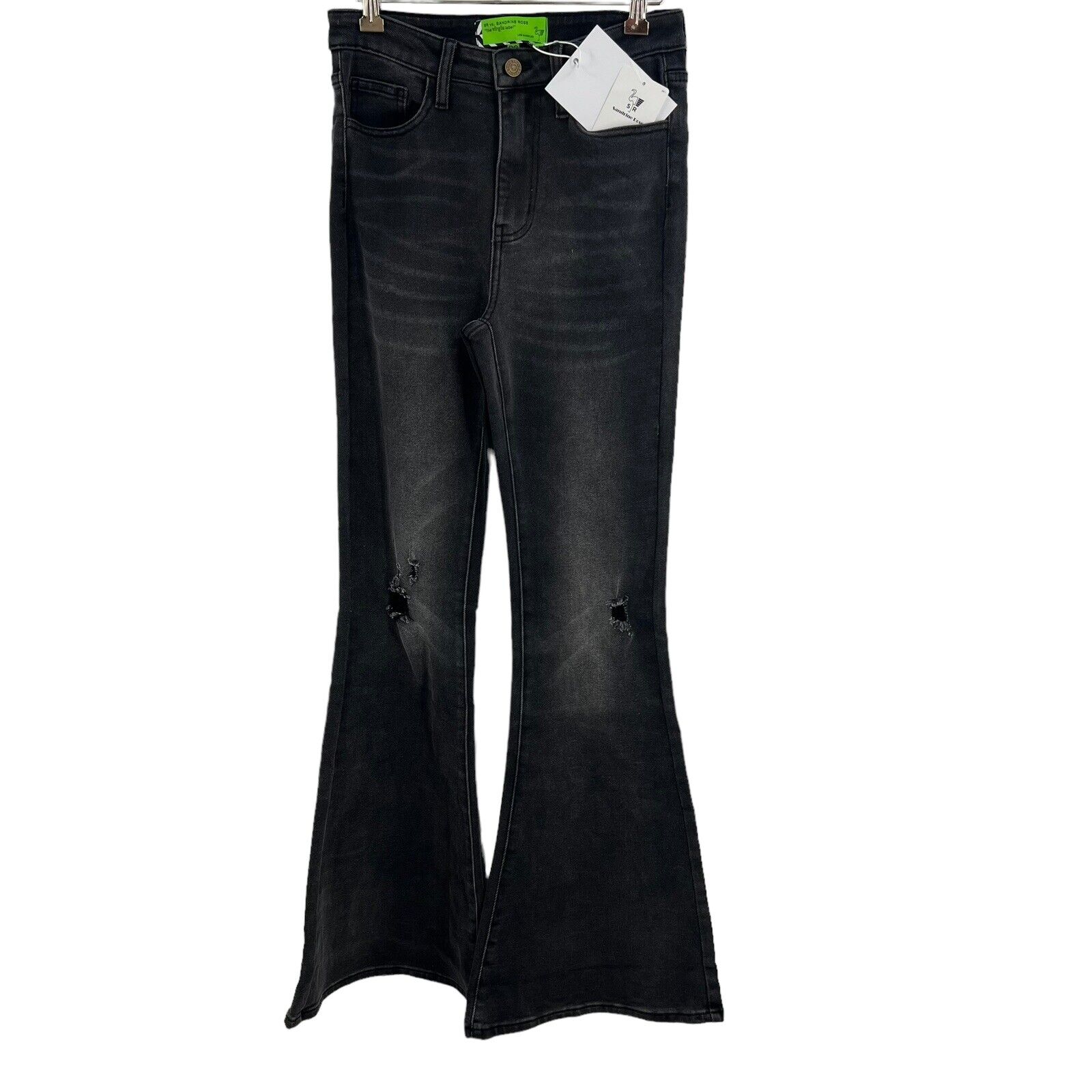 Sandrine Rose X Free People Black Flare Leg Distressed Jeans 26 New